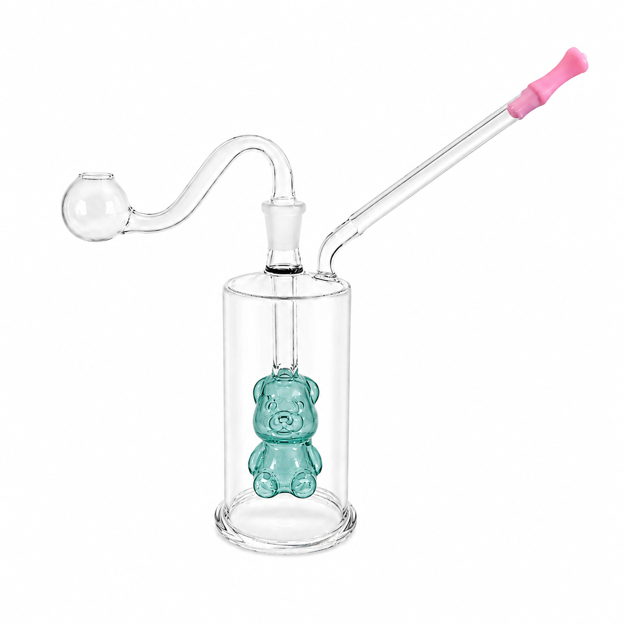 Internal Bear Glass Water Pipe 12cm Teal