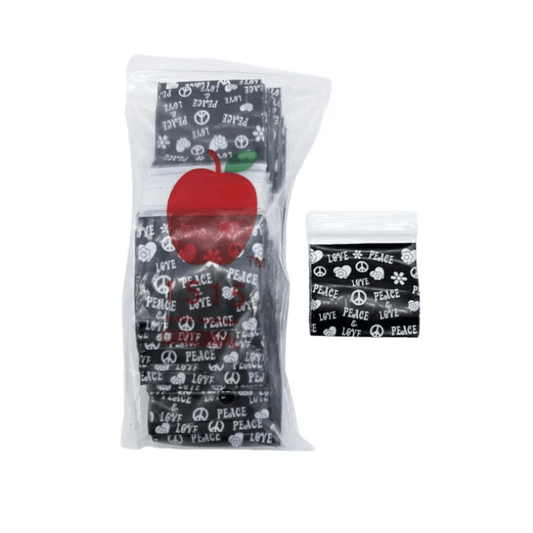1515 Peace Love Apple Bags 100 Pack 38x38mm