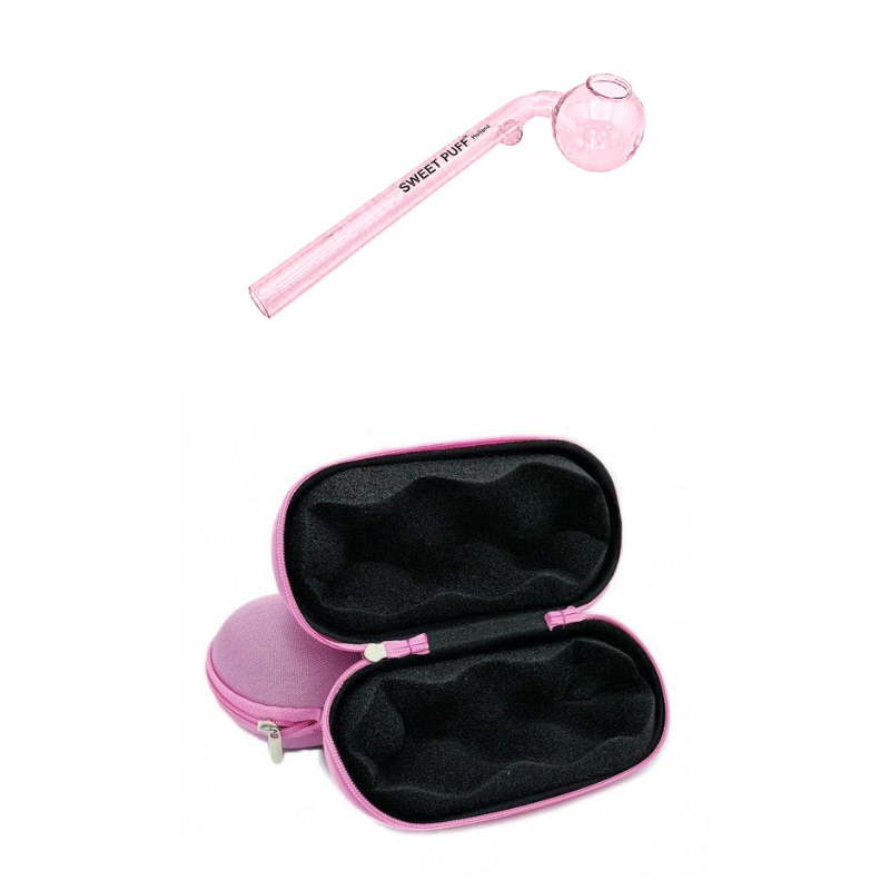 Matching Colour Sweet Puff Glass Pipe 14cm & Medium Case Bundle