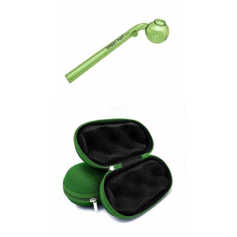 Matching Colour Sweet Puff Glass Pipe 14cm & Medium Case Bundle