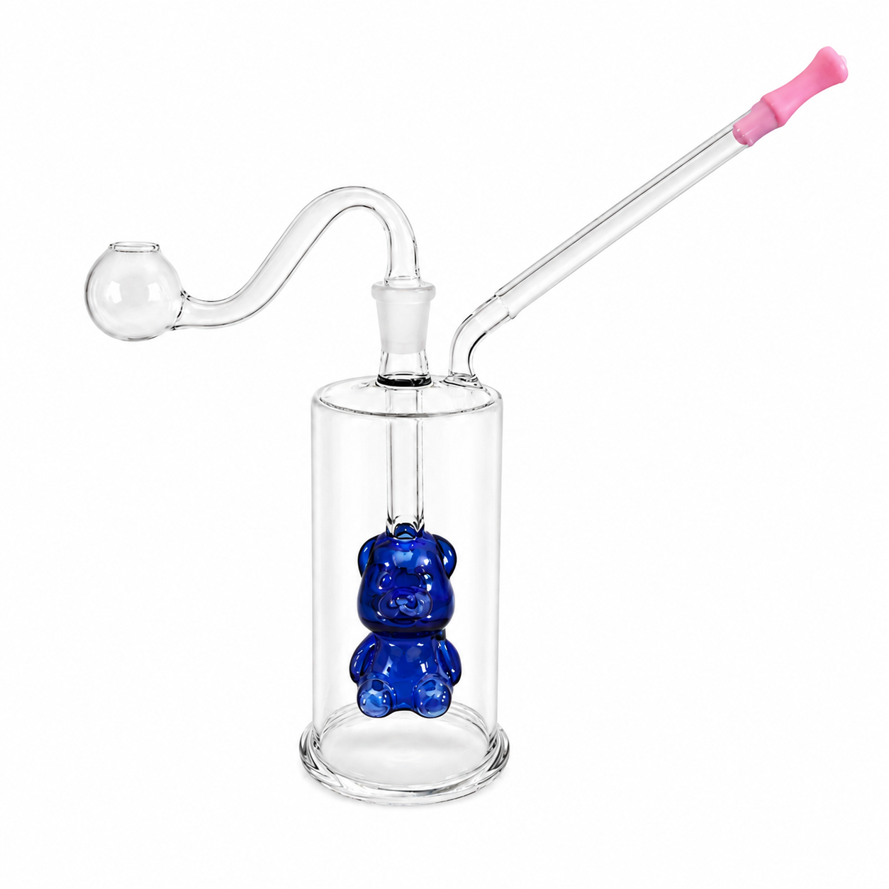 Internal Bear Glass Water Pipe 12cm Blue