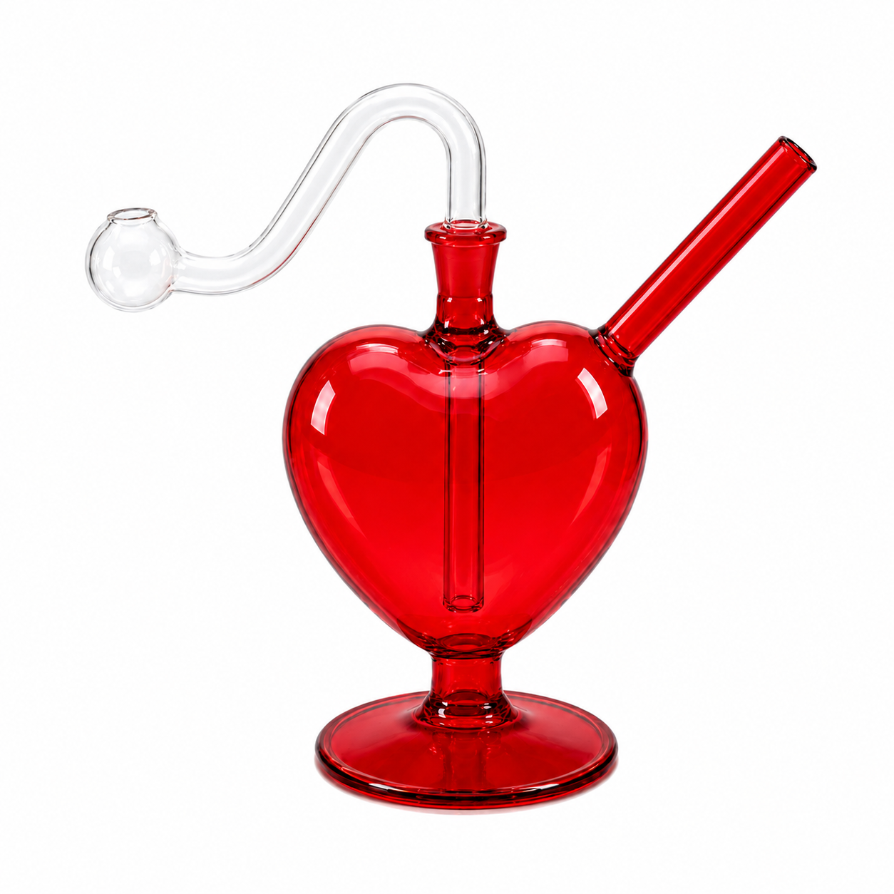 Love Heart Glass Water Pipe 12cm Red