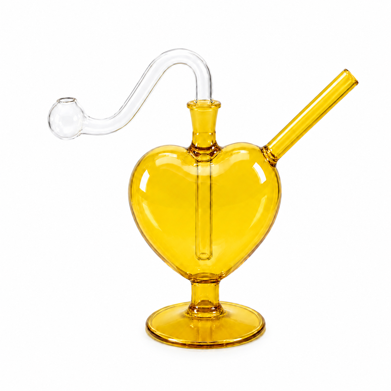 Love Heart Glass Water Pipe 12cm Yellow