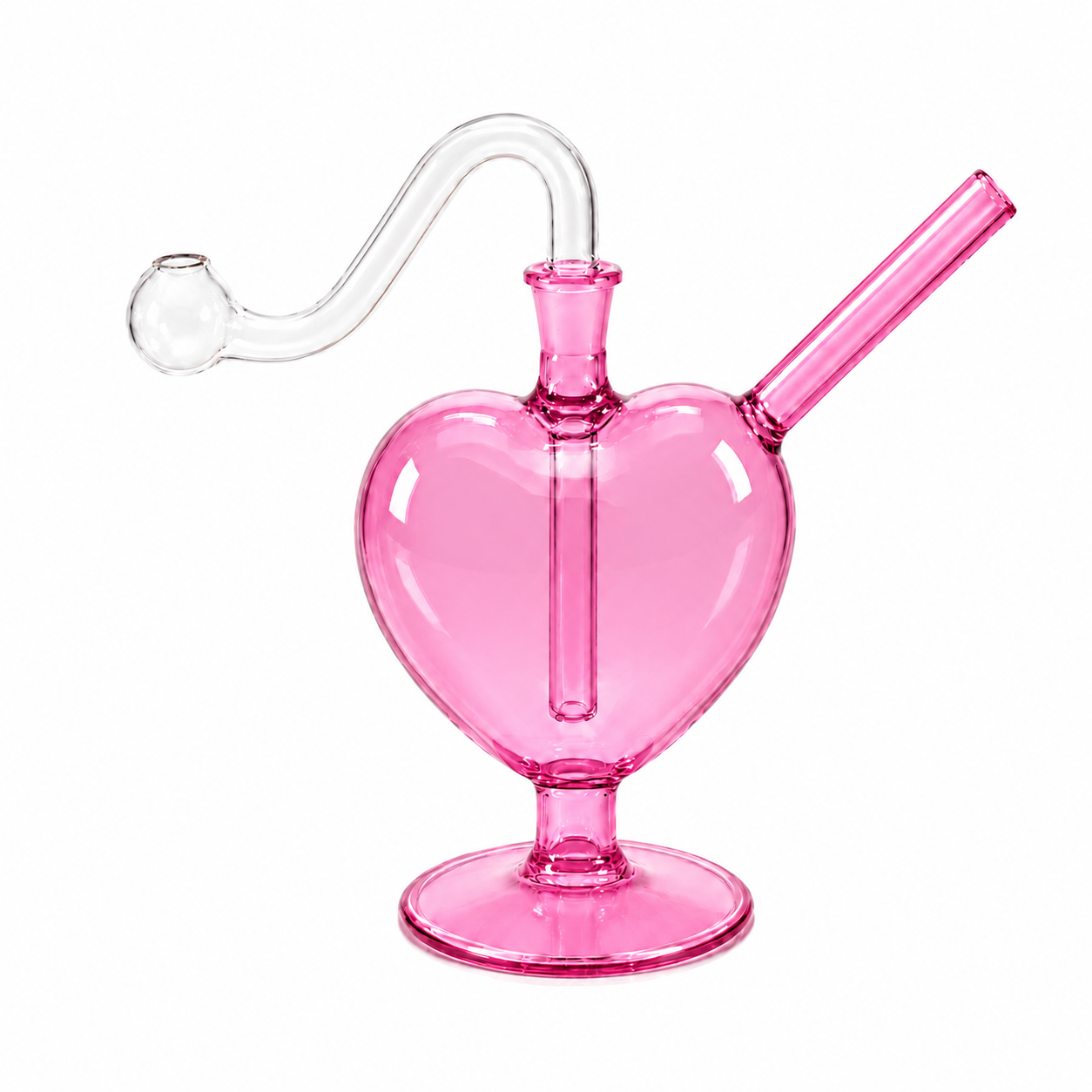 Love Heart Glass Water Pipe 12cm Pink