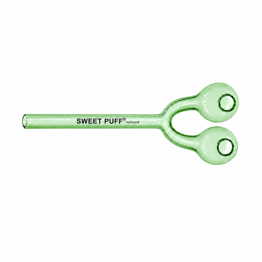 Full Colour Twin Bowl Sweet Puff Glass Pipe 15cm Green