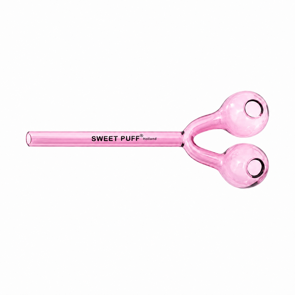 Full Colour Twin Bowl Sweet Puff Glass Pipe 15cm Pink