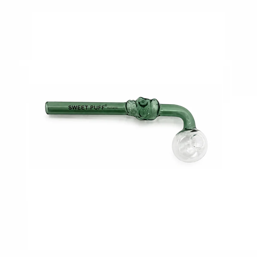 Full Colour Skull Sweet Puff Glass Pipe 14cm Green