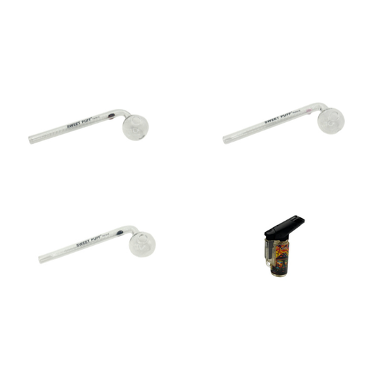 Sweet Puff Glass Pipe 14cm Value Pack + Jet Lighter