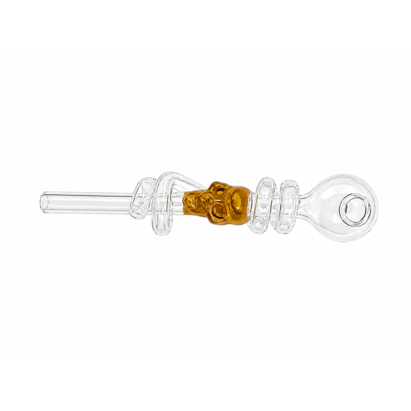 Swirl Skull Sweet Puff Glass Pipe 14cm Amber