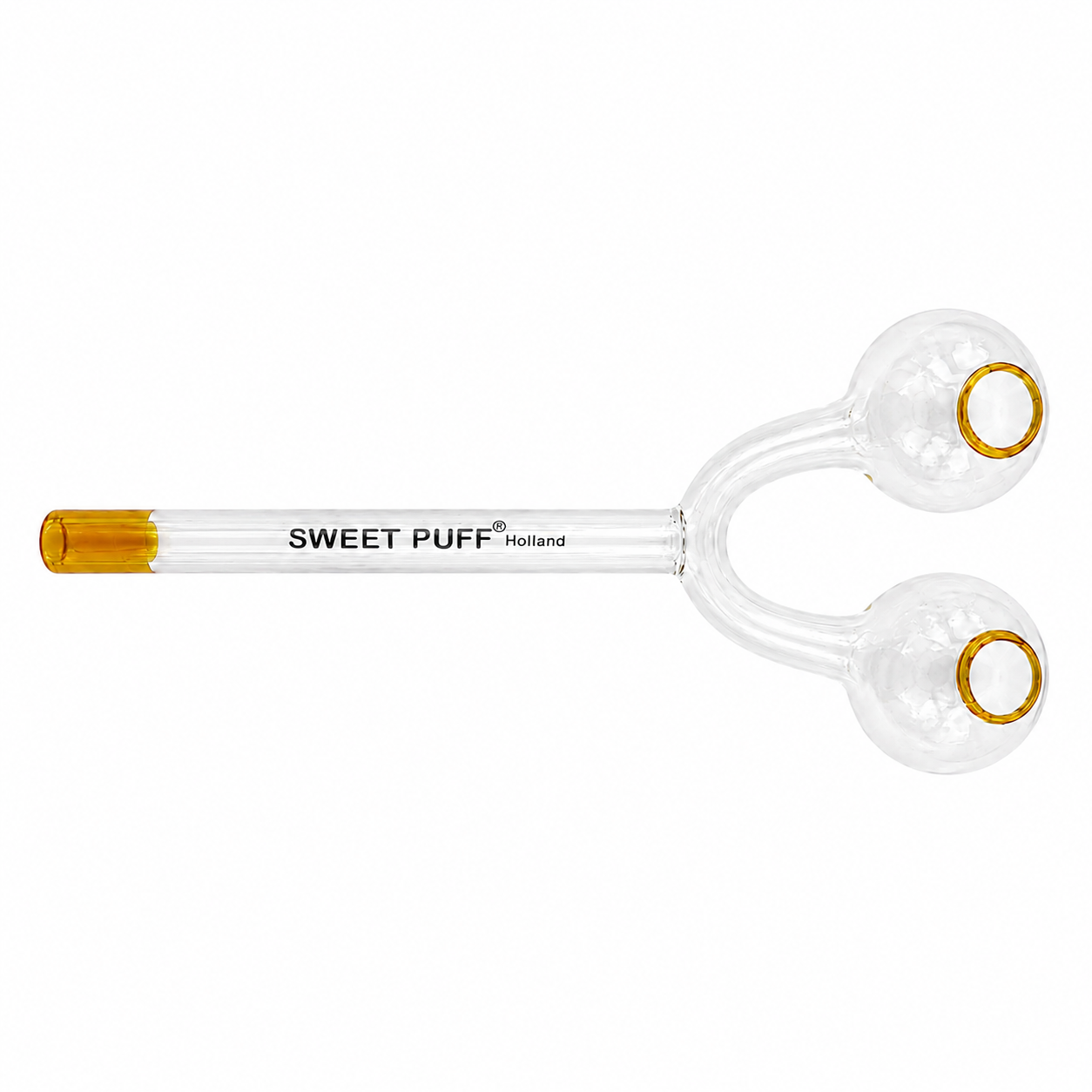 Twin Bowl Sweet Puff Glass Pipe 15cm Amber