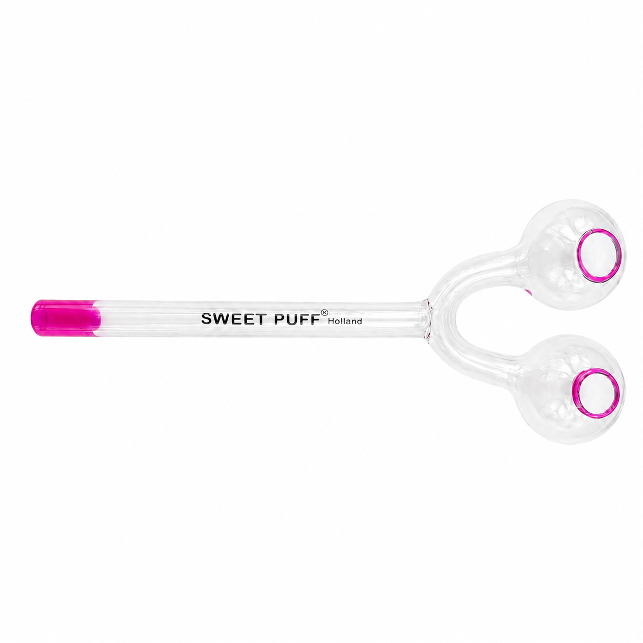 Twin Bowl Sweet Puff Glass Pipe 15cm Pink