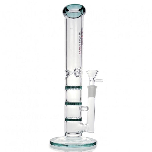 HBKing Triple Honeycomb Percolator Straight Tube Glass Bong 28cm Teal