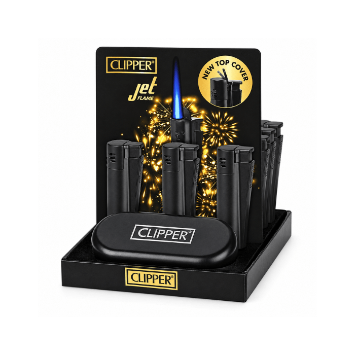 Clipper Metal Jet Lighter With Case Black