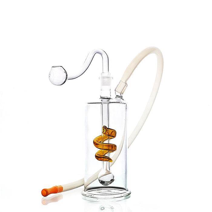 Glass Bubbler Water Pipe With Swirl 12cm Amber