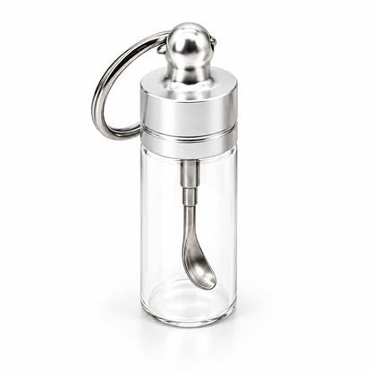 Glass Key Chain Snuff Jar Silver