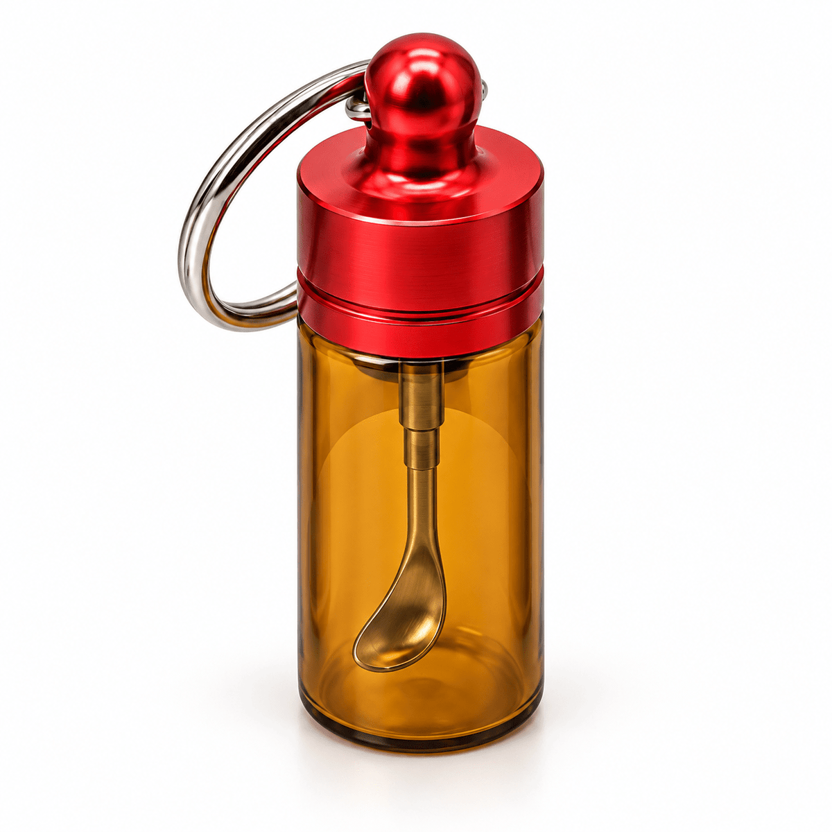 Glass Key Chain Snuff Jar Red