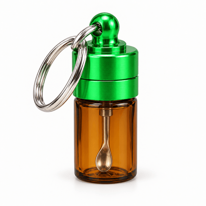 Glass Key Chain Snuff Jar Green