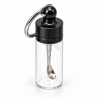 Glass Key Chain Snuff Jar Black