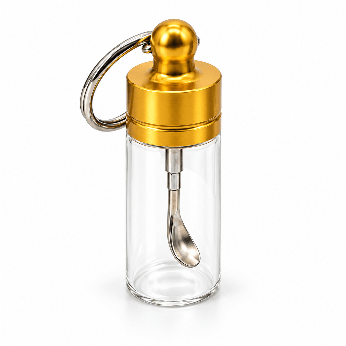 Glass Key Chain Snuff Jar Gold