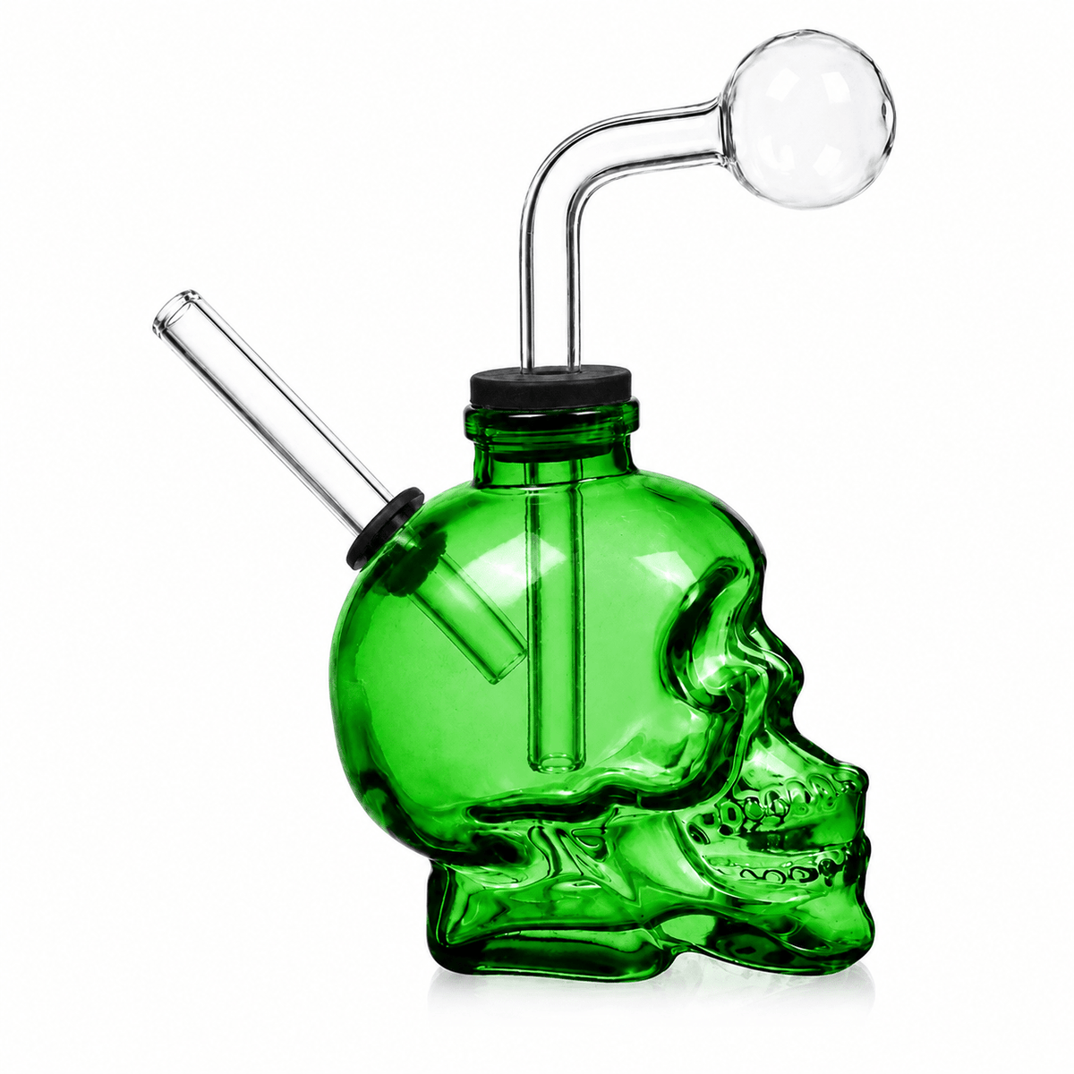 Glass Skull Water Pipe 13cm Green