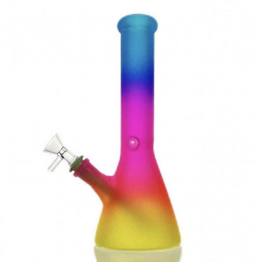 Frosted Rainbow Beaker Glass Bong 25cm (Blue, Pink, Yellow) - Bong Empire