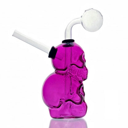 Purple Double Skull Glass Water Pipe 10cm