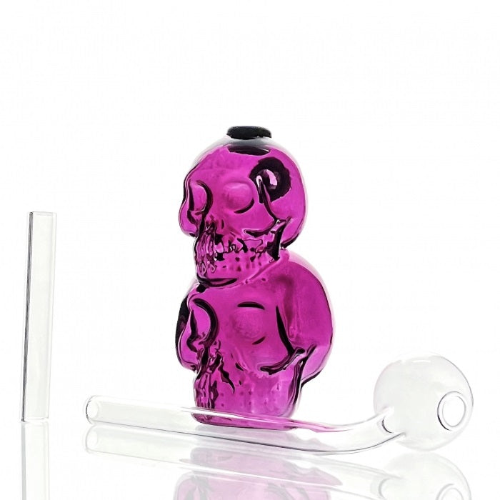 Purple Double Skull Glass Water Pipe 10cm