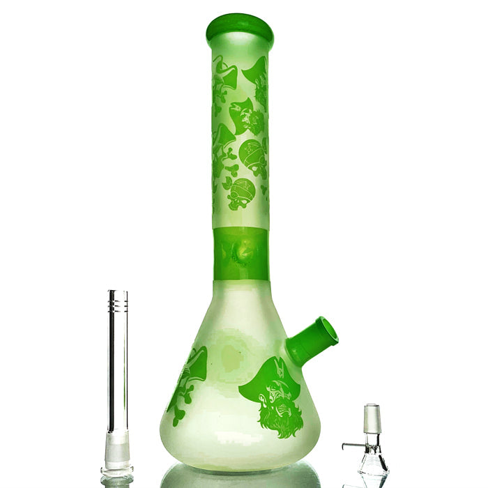 OZS Green Pattern Beaker Glass Bong 38cm