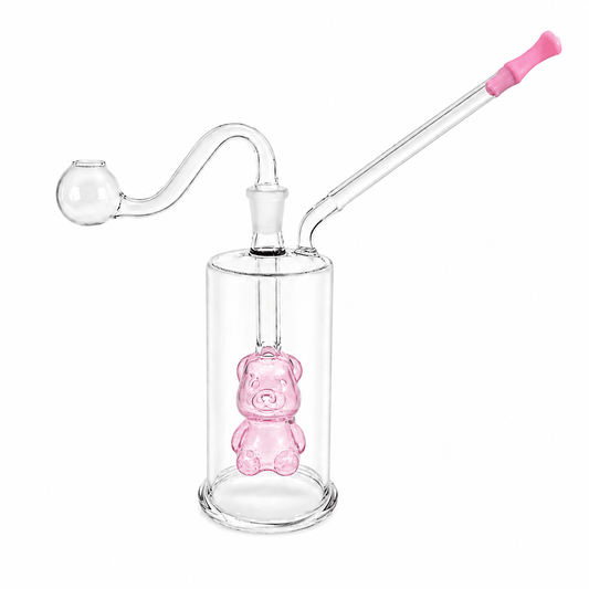 Internal Bear Glass Water Pipe 12cm Pink