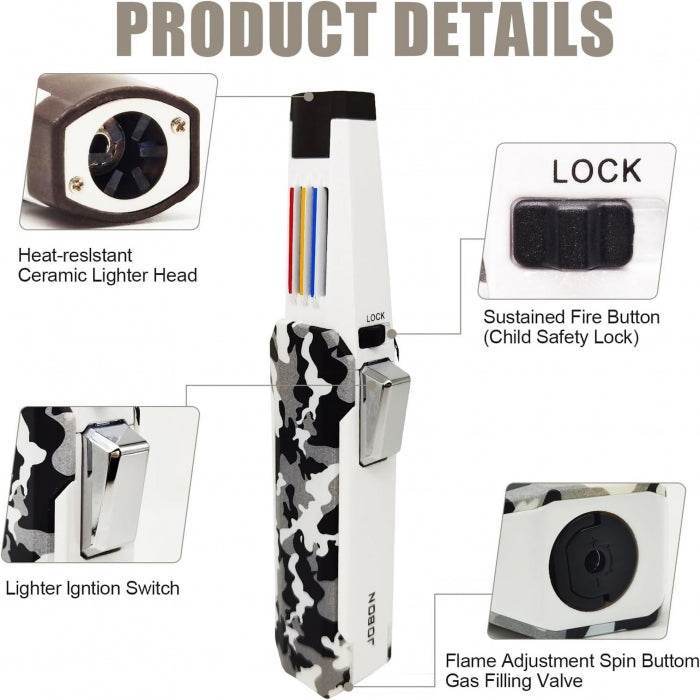 Jobon Zinc Alloy Adjustable Sharp Jet Flame Lighter 17cm