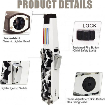 Jobon Zinc Alloy Adjustable Sharp Jet Flame Lighter 17cm