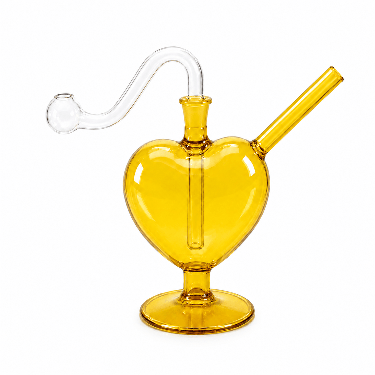 Love Heart Glass Water Pipe 12cm Yellow