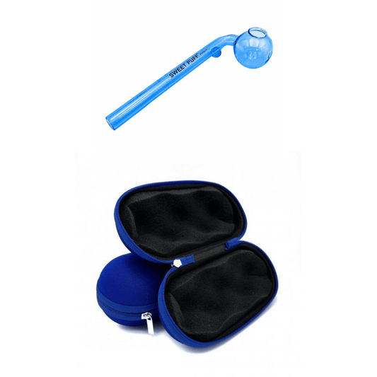 Matching Colour Sweet Puff Glass Pipe 14cm & Medium Case Bundle - Oz Sweet Puff