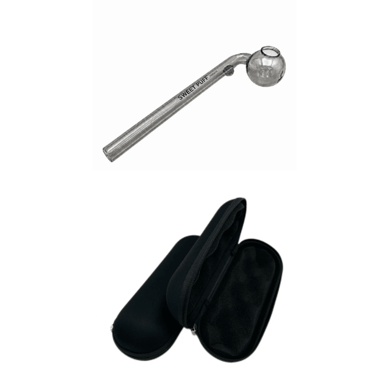 Matching Colour Sweet Puff Glass Pipe 16cm & Large Case Bundle Grey