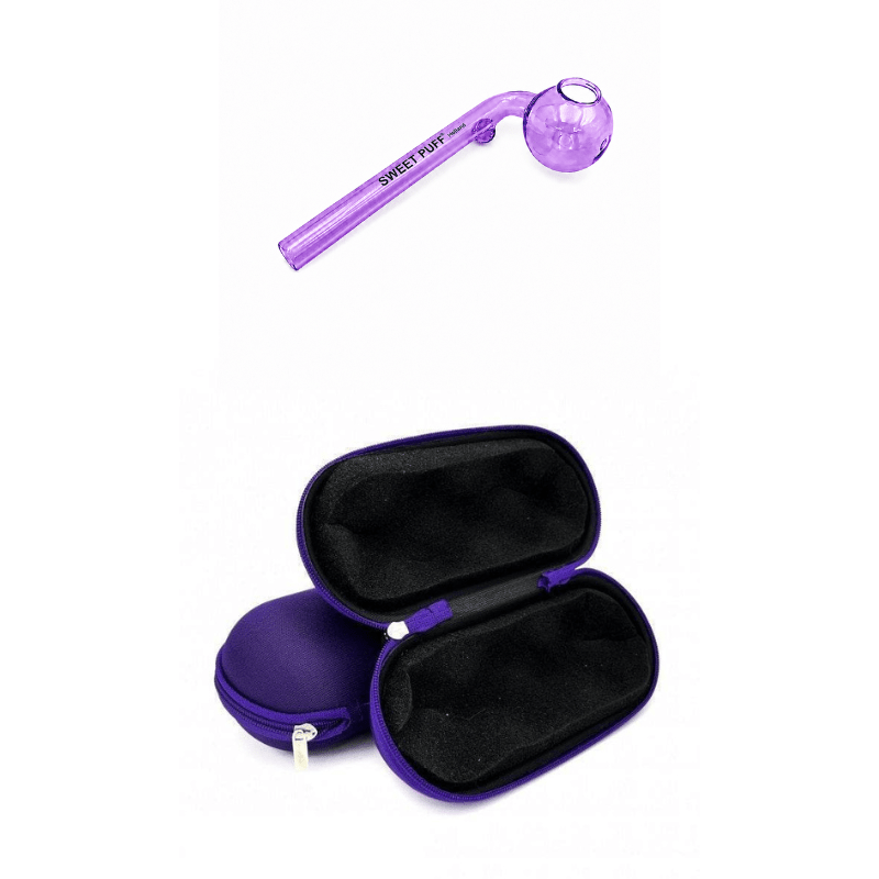 Matching Colour Sweet Puff Glass Pipe 12cm & Medium Case Bundle Purple
