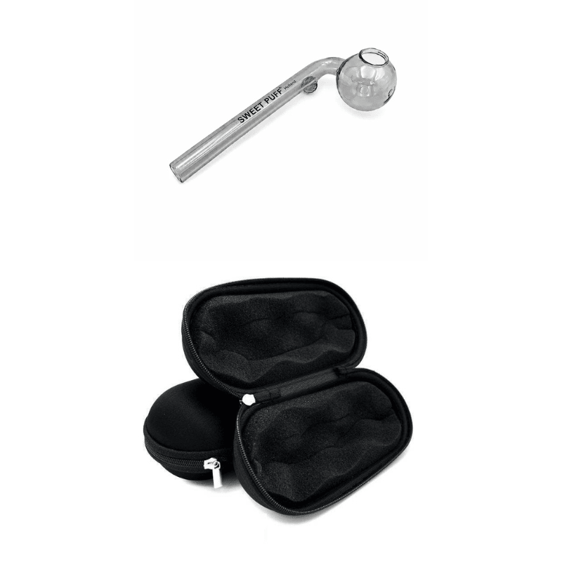 Matching Colour Sweet Puff Glass Pipe 12cm & Medium Case Bundle Black