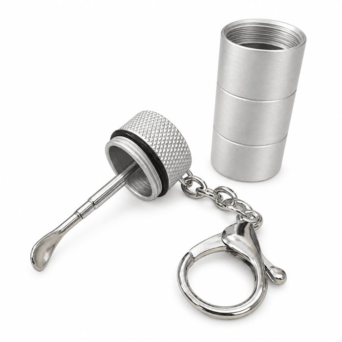 Metal Key Chain Snuff Jar Silver