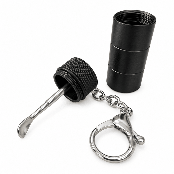 Metal Key Chain Snuff Jar Black
