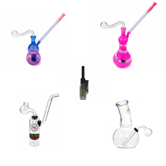 Mixed Designs Glass Water Pipe + Jet Lighter Value Pack