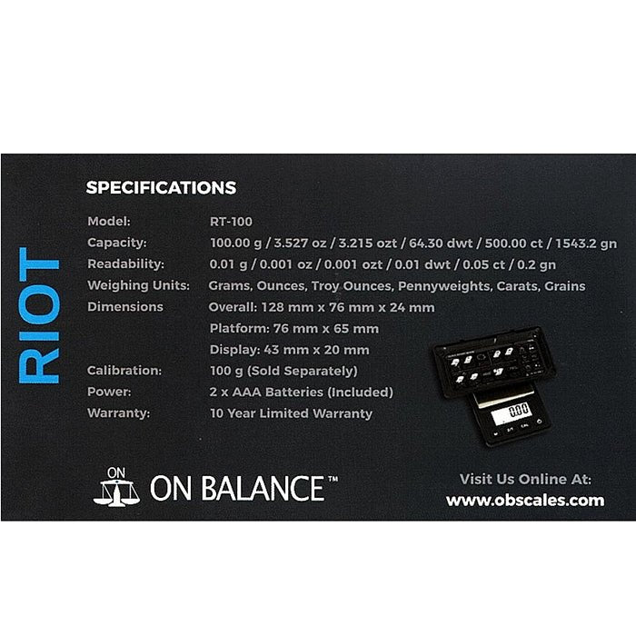 On Balance RIOT Digital Scales RT100 0.01g-100g