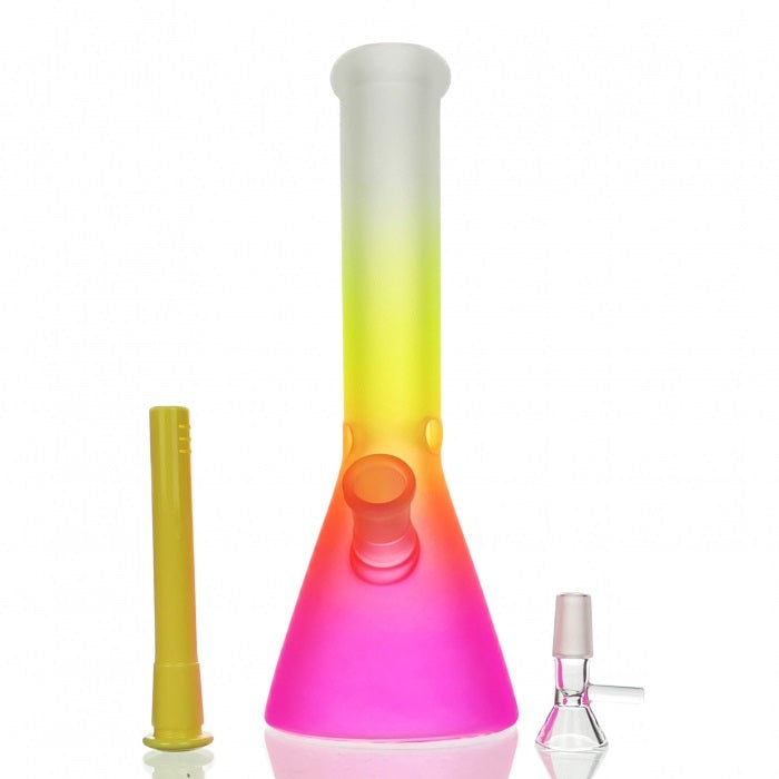 HBKing Frosted Rainbow Beaker Glass Bong 25cm (White, Yellow, Pink)
