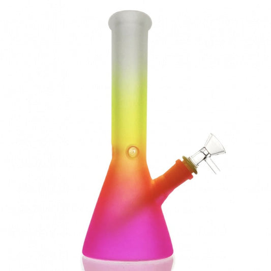 HBKing Frosted Rainbow Beaker Glass Bong 25cm (White, Yellow, Pink)