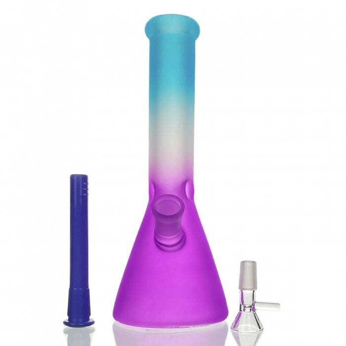 HBKing Frosted Rainbow Beaker Glass Bong 25cm (Blue, White, Purple)