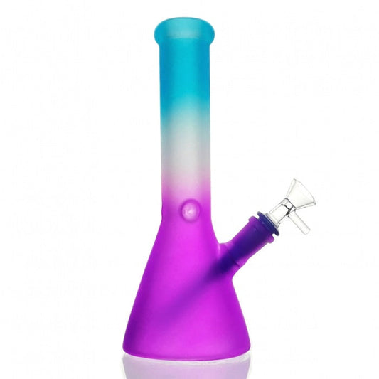 HBKing Frosted Rainbow Beaker Glass Bong 25cm (Blue, White, Purple)