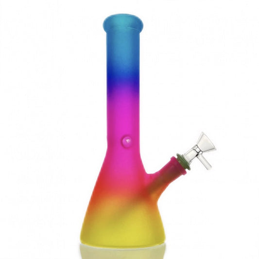 HBKing Frosted Rainbow Beaker Glass Bong 25cm (Blue, Pink, Yellow)