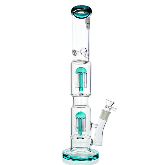 Double Mushroom Percolator Ice Catcher Straight Tube Glass Bong 43cm