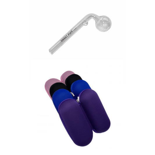 Sweet Puff Glass Pipe 11cm & Medium Case Bundle