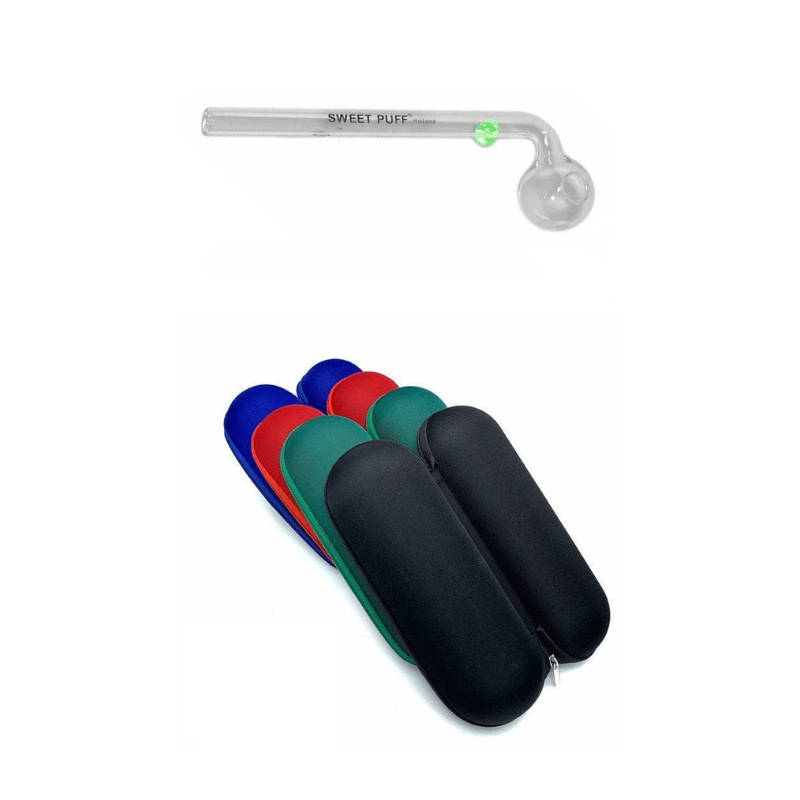 Sweet Puff Glass Pipe 15cm & Large Case Bundle - Oz Sweet Puff