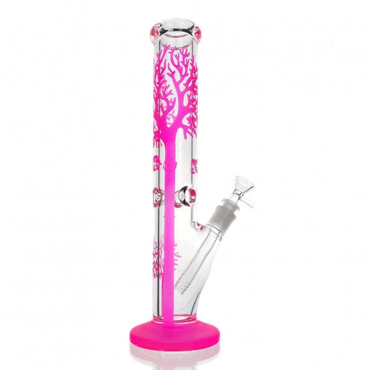 HBKing Tree Of Life Straight Tube Glass Bong 35cm Pink